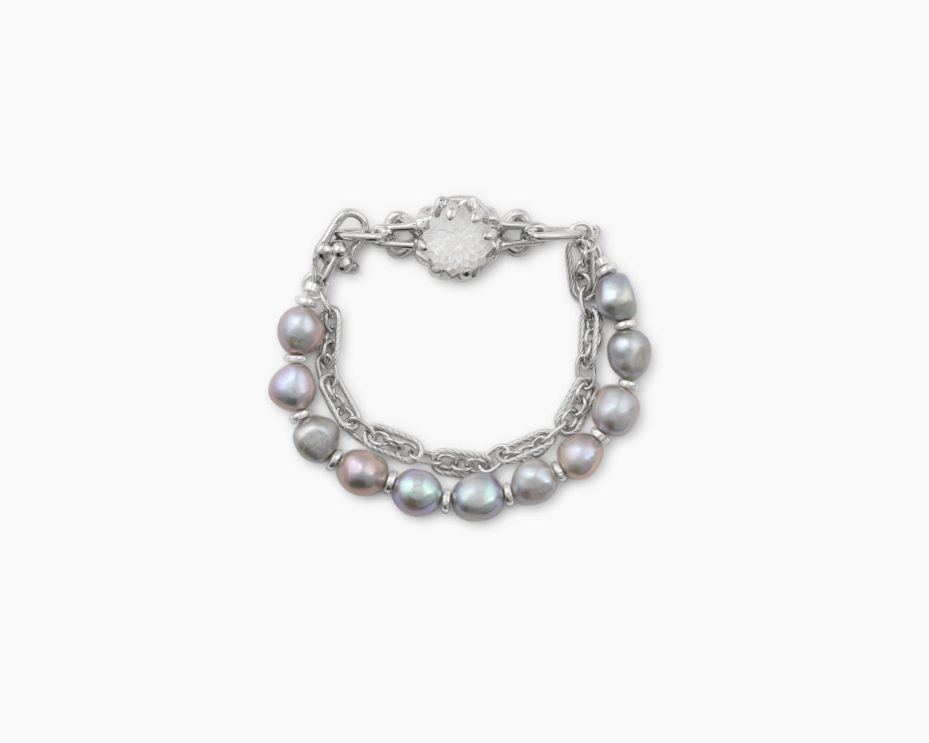Zinnia Flower Bracelet_Grey Pearl